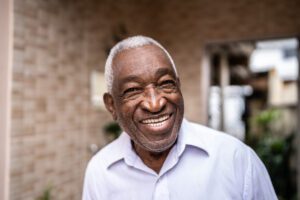 Portrait of a senior man in the backyard at home